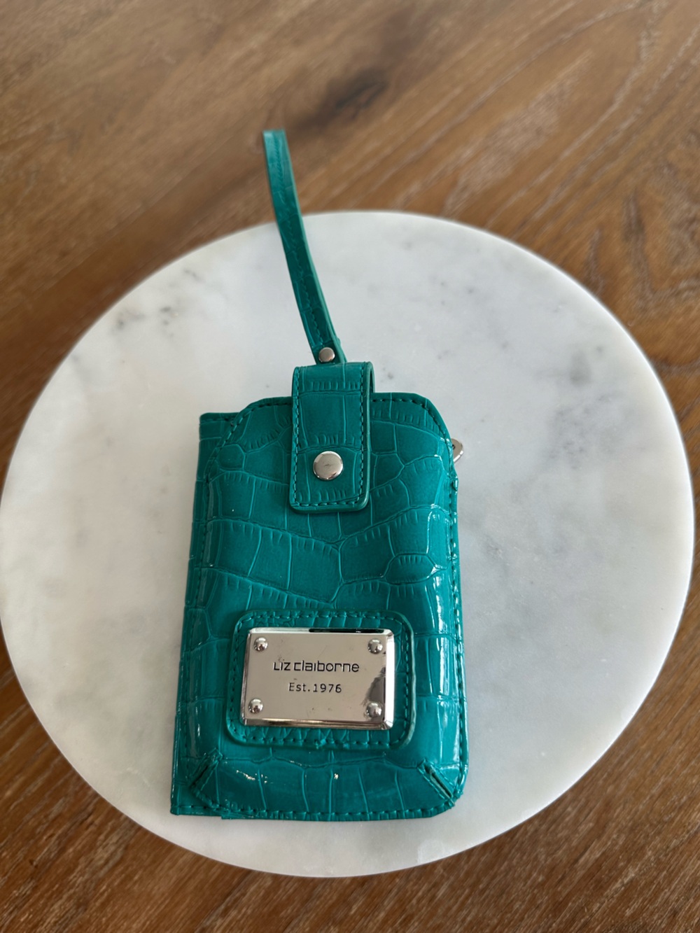 Liz Claiborne Teal Faux-Croc Wristlet Phone Case with Strap